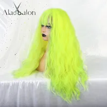 ALAN EATON флуоресцентный зеленый длинный волнистый парик с челкой термостойкие волокна волос косплей синтетические парики для черных женщин афро