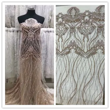 

New Nigerian French Net Lace Fabrics ZH-88887 African Tulle Lace Fabric with beads High Quality Wedding Lace Fabric For Dress