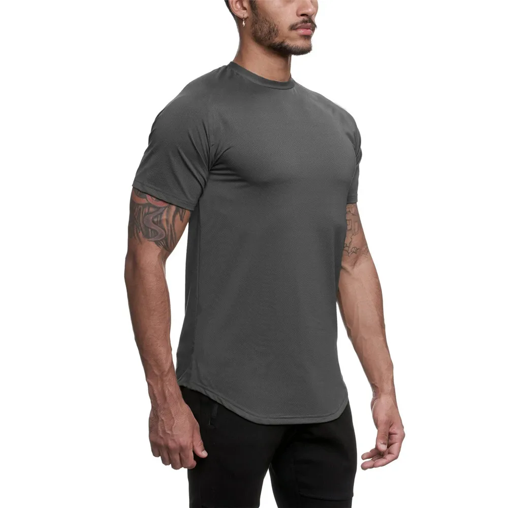 

Solid Color Quick Dry Shirt Men Running Sport Short Sleeve T-shirt Male Gym Fitness Tees Tops Summer Jogging Training Clothes