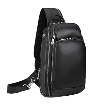 

MAHEU Classic Black Leather Chest Bag With USB Function 100% Genuine Leather Chest Packs USB Sling Bags For Men outdoor hiking