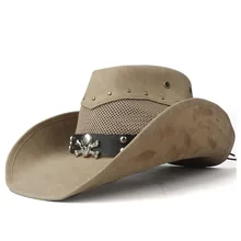 Кожа для мужчин и женщин сетка западная ковбойская шляпа широкая шляпа Открытый Sombrero Hombre Женская Ковбойская шляпа призрак
