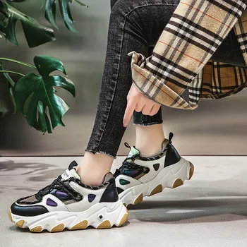 

Genuine Leather Thick Bottom Muffin Leisure Sports Dad Shoe Woman 2020 Autumn Increase Joker Ins Tide