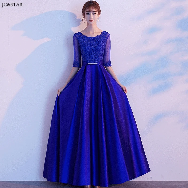 Vestidos de dama de honor para boda Черпак шеи Кружева affeta Половина рукава линия Золотой Королевский Синий Красный размера плюс платье подружки невесты