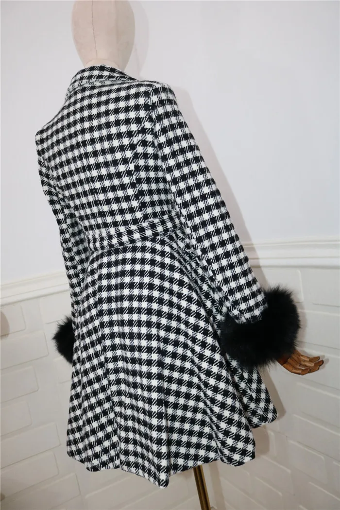 HIGH STREET Новое модное дизайнерское пальто женское меховое украшенное клетчатое пальто