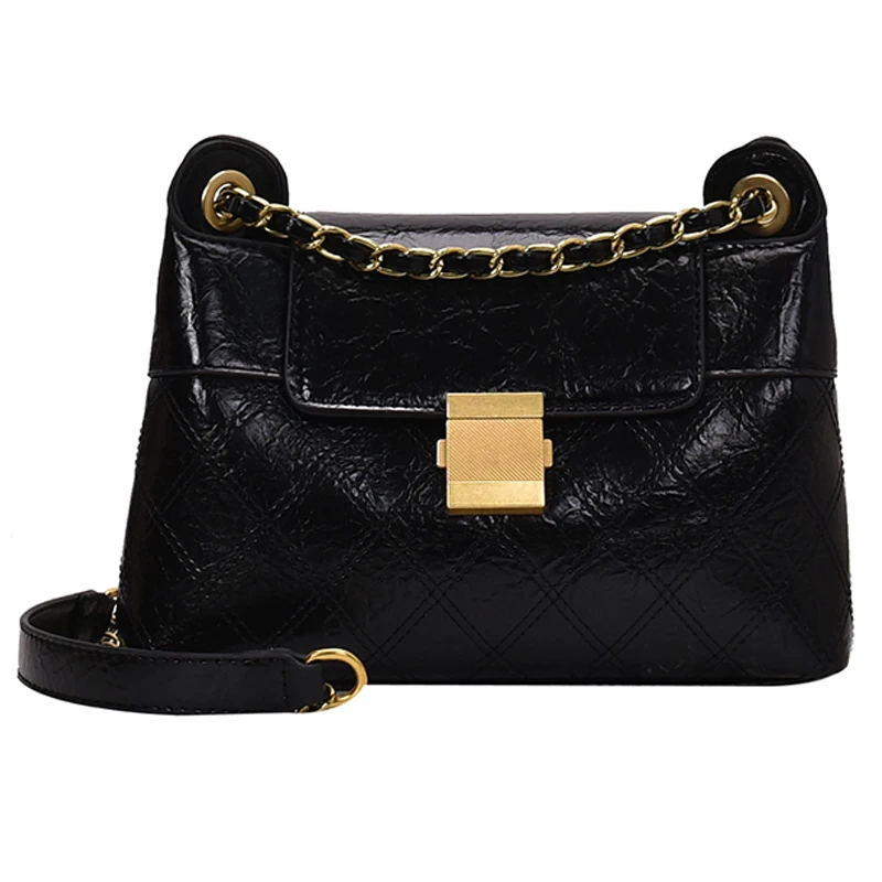 

191223 iVog New Arrival Everyday Female Small Messenger Crossbody Handbag Black Chain PU Hand Bags for Women 2019