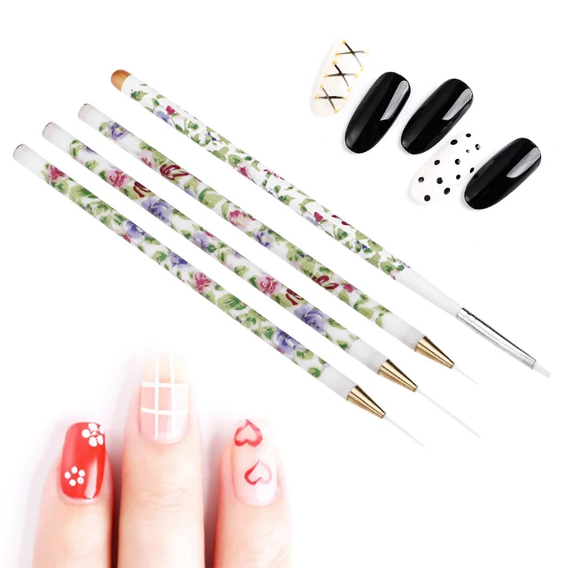 

4 Pcs/Set 2-Way Flower Prints Nail Design Dotting Tools Set Spot Swirl Marbleizing Drawing Polish Dotter Pen Nail Art Manicure