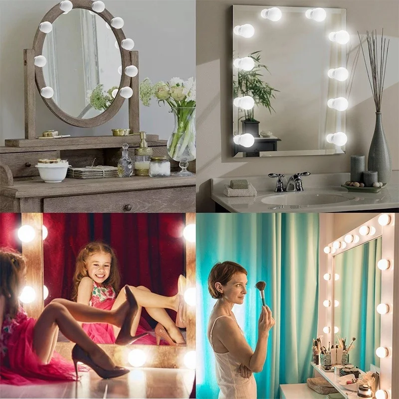 

Bathroom Mirror Luminous Makeup Lights LED Vanity Mirror Lights Kit Dimmable Hollywood Style USB Charging Light Bulbs