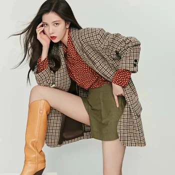 

2020 Autumn Winter New Pattern Fashion Classic Versatile Commute Easy Wool Houndstooth Temperament Women's Suit Coat I1