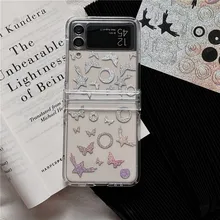 

For Samsung ZFlip3 Case DIY Butterfly Sticker Case INS Galaxy F7110 All-inclusive Transparent for Galaxy ZFLIP 3 Etui 5G