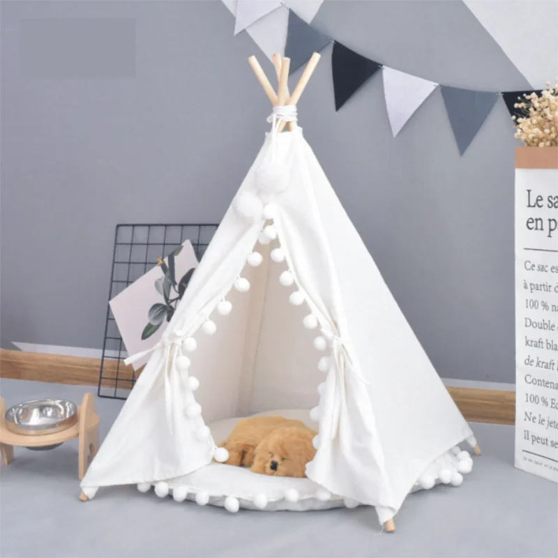Pet House Cute dog tent outside tent House Kennels Washable Tent Puppy Cat Indoor Outdoor Portable Teepee Mat 2 Styles