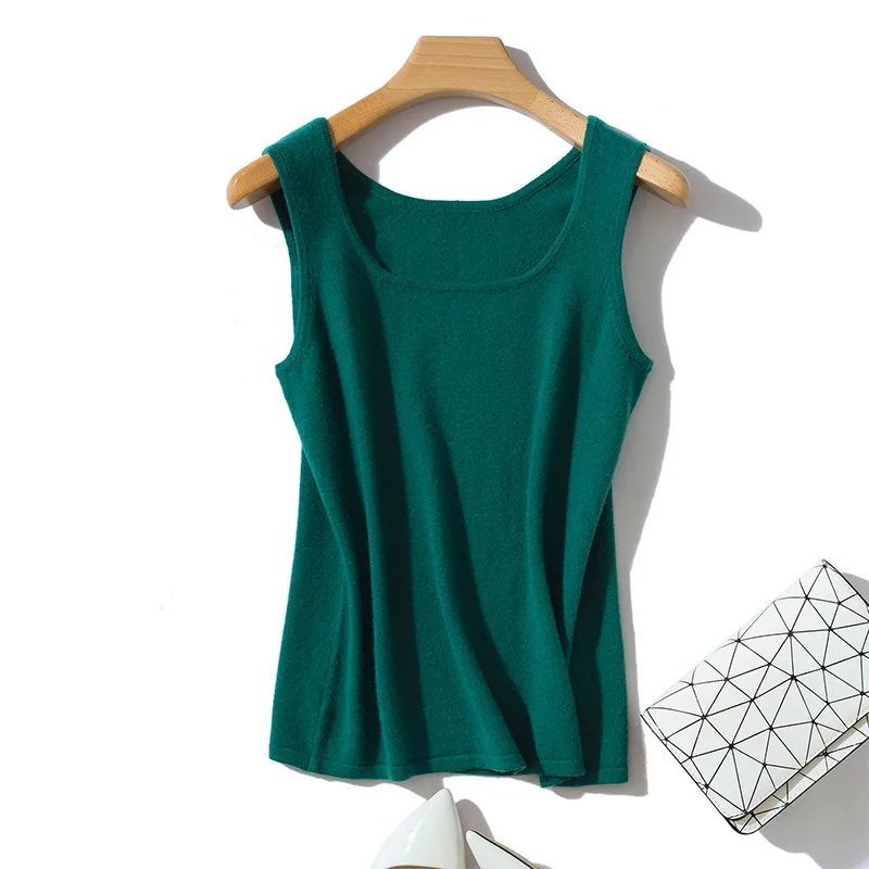 

Women's Pure Cashmere Vest Slim Fit Short Crew Neck Cashmere Wool Knitted Camisole Base Wide Suspender Strap Velvet Vest
