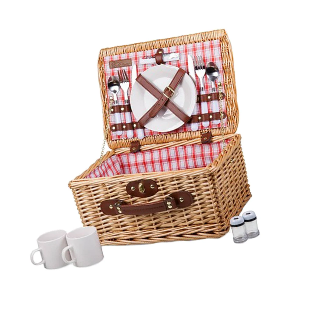 

Hand-Woven Willow Wicker Rattan Camping Gathering Picnic Basket w/Handle Picnic Food Container with Lid