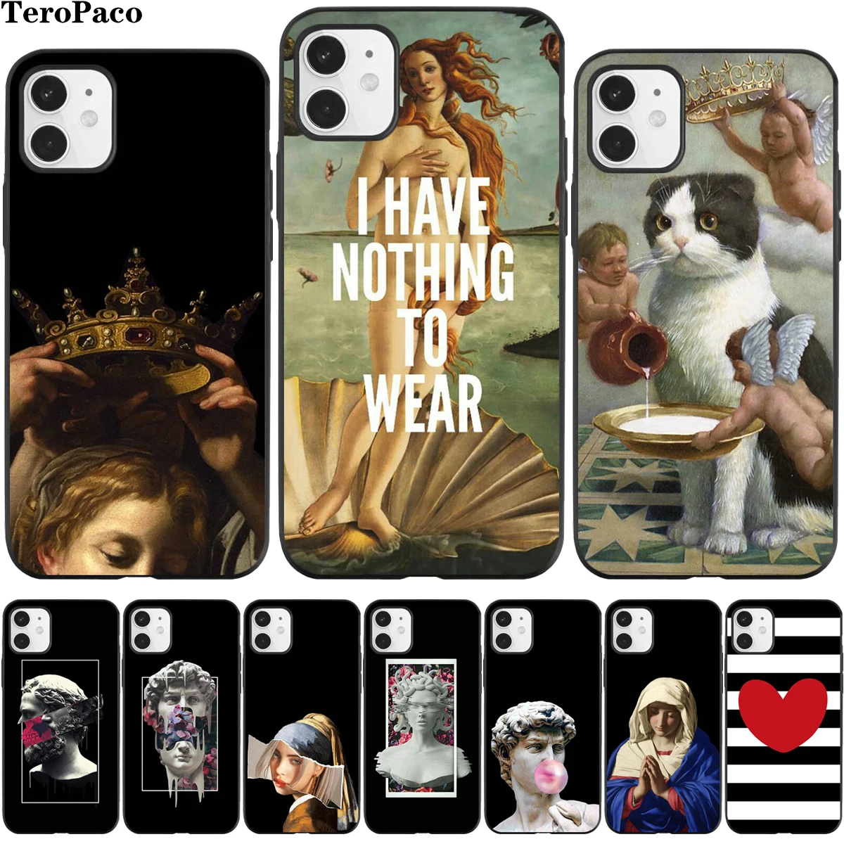 Забавный Модный черный мягкий силиконовый чехол Mona Lisa Cat для Apple IPhone 6 6S 7 8 Plus X XS 11 Pro