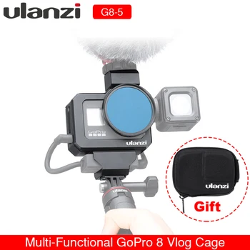 

ULANZI G8-5 Metal Vlog Cage for Gopro Hero 8 Black Dual Cold Shoe Camera Cage for Microphone LED Light With 52mm Filter Adapter