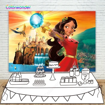 

Photography Backgrounds Princess Elena with Magic Wand Ancient Castle with Mountains Backdrops for Girls Birthday Party Banner