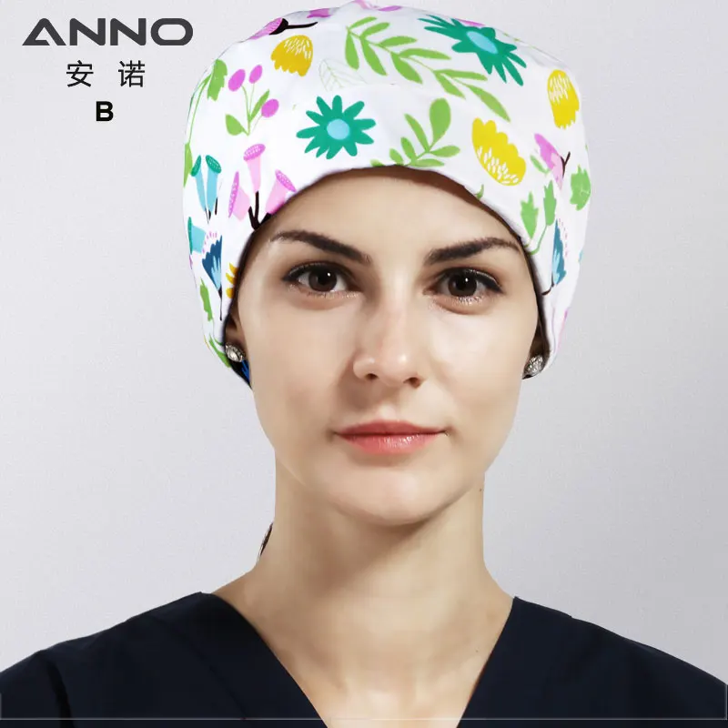 ANNO Medical caps Red Cotton Short/Long Hair Surgical Surgeon's Surgery Hat Hospital Doctor Nurse Hat Men Scrub Hats With Mask - Цвет: B-CunNuanHuaKai-Cap