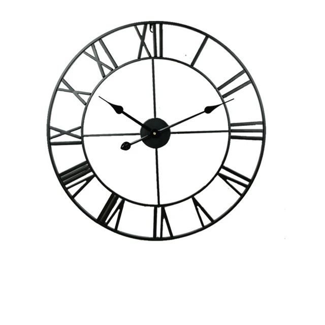 Round 80 Cm Silver Black Gold 3D Large Retro Black Iron Art Hollow  Wall Clock Roman Numerals Watch Clock Home Decor  Wall black