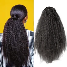 

Afro Kinky Straight Ponytail Hair Extension for Black Women Synthetic Wrap Around Magic Paste Black Afro Pony Tail Hair 18" 22"
