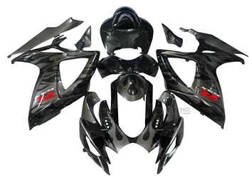 

For Suzuki GSXR600 GSXR750 K6 2006 2007 ABS Body Frame Fairing Kit Black Gray with Black Flame
