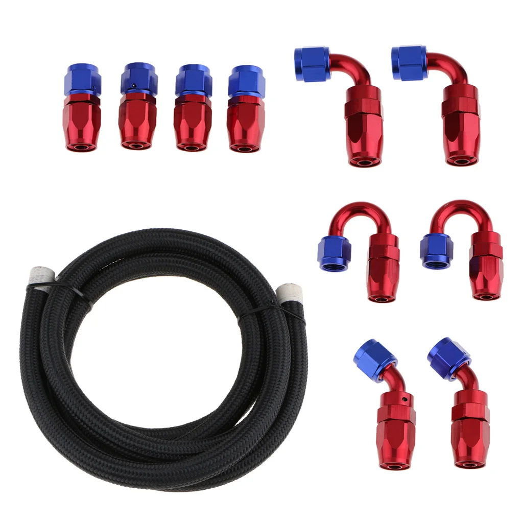 10Ft Nylon Braided Fuel Line with AN8 Hose End Aluminum Fittings Kit