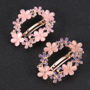 

2pcs Hollow Hairpin Spring Rhinestone Inlay Flower Hair Clip Bobby Pins for Girls