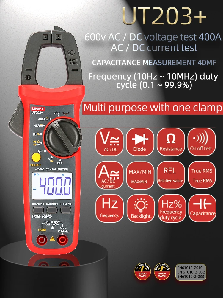 voice volume meter UNI-T UT204 Plus/UT210 Series Clamp Ammeters. Temperature Voltage Tester LCD Digital Current clamp AC/DC NCV True Rms Multimeter loggers tape measure