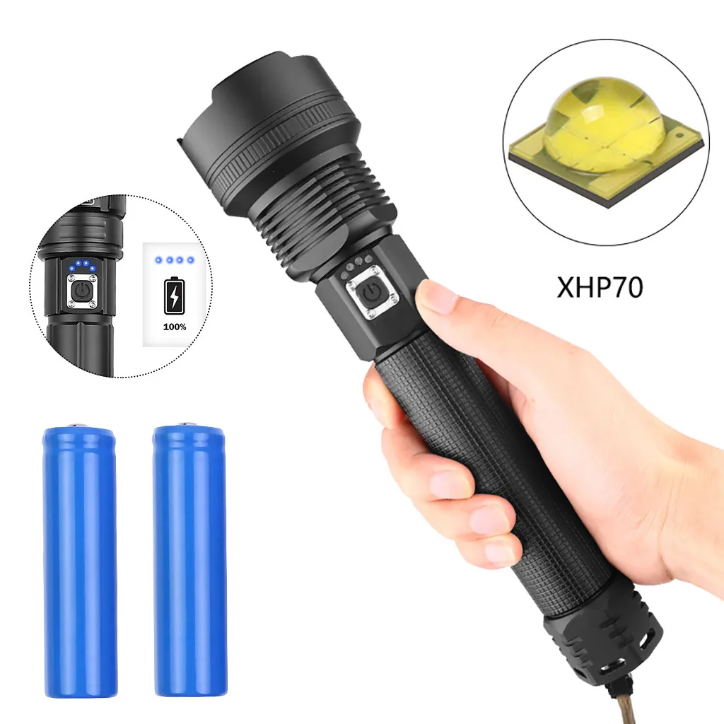 Алюминиевый сплав XHP70 мощный светодиодный фонарик usb зарядка с зарядным дисплеем зум фонарь на аккумуляторных батареях фонарик
