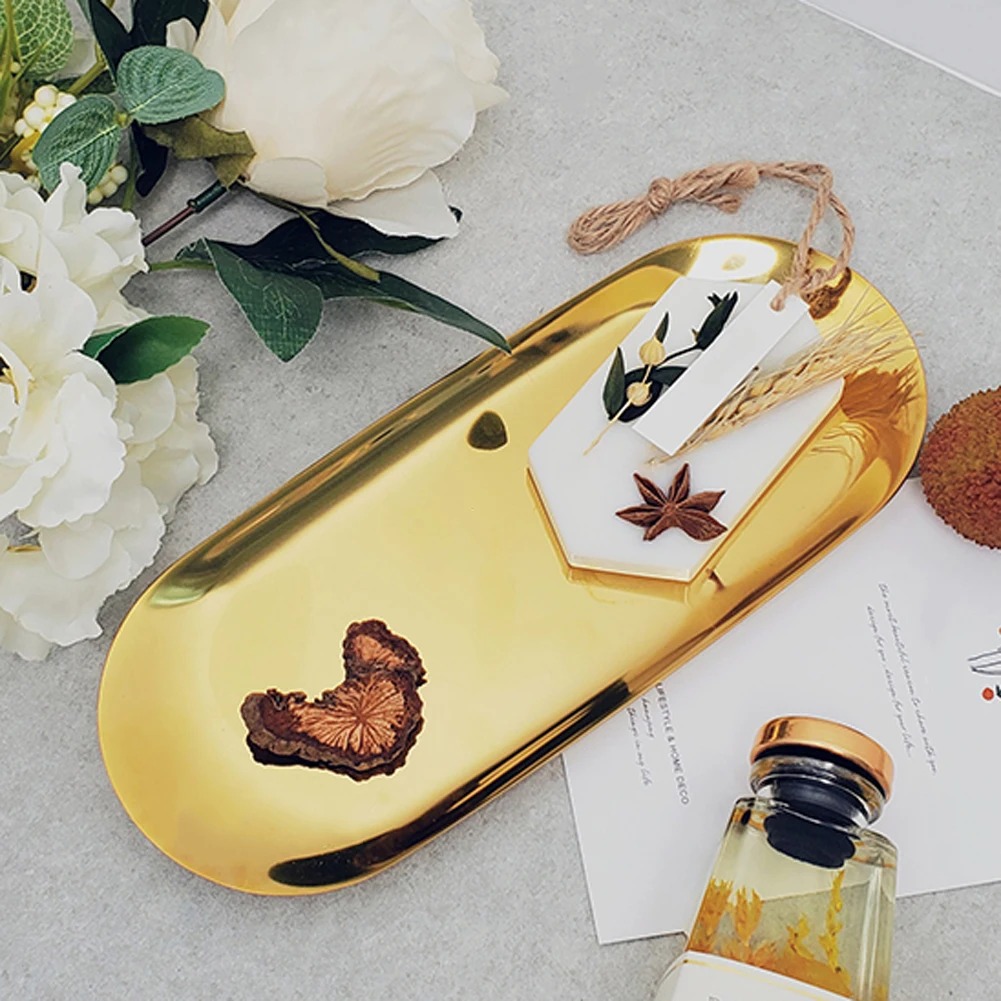 New 2020 Kitchen Colorful Metal Storage Tray Gold Oval Dotted Fruit Plate Small Items Jewelry Display Tray Mirror