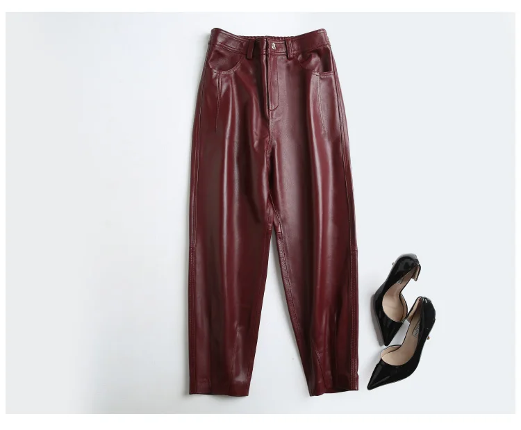 Женские брюки из овчины длиной до щиколотки с высокой талией утолщенные тонкие кожаные штаны узкие брюки размера плюс шаровары M 3XL