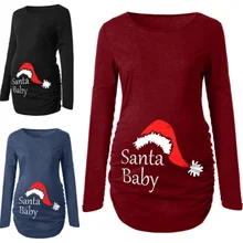 Забавные трендовые топы для беременных женщин с принтом Санта Клауса; Одежда для беременных на год и Рождество; рубашка для беременных; одежда