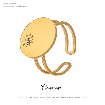 

Yhpup Statement North Star Rhinestone Opening Ring for Women Stainless Steel Gold Plated Copper Finger Ring Wedding Jewelry