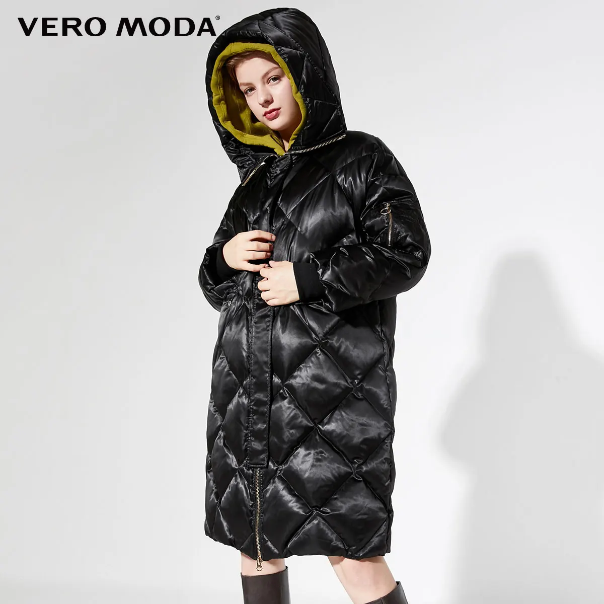 Vero Moda Новая Женская длинная Глянцевая кармашки из ткани с капюшоном | 319412521 - Цвет: Black