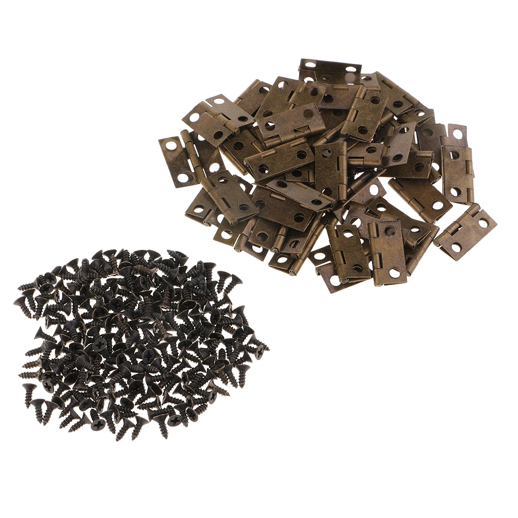 50x Bronze Iron Vintage Rectangle Wooden Jewelry Gift Box Hinges With Screw