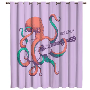 

Guitar Octopus Lovely Music Guitar Purple Window Curtains Living Room Curtain Rod Kitchen Drapes Fabric Indoor Home Decoration