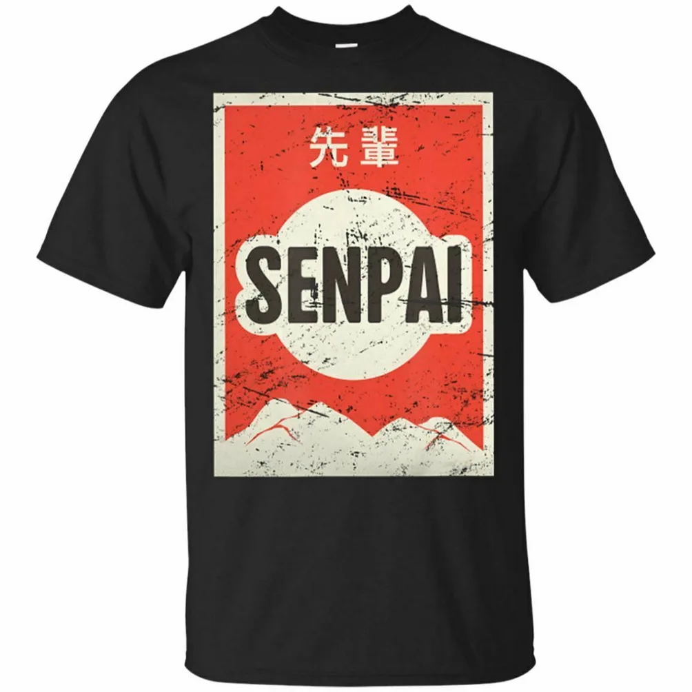 Senpai-Винтажная футболка в стиле японского аниме горы черного и темно-синего цвета