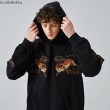 

Yokosuka Hooded Tiger Embroidery Sweater Plus Velvet Thick Bamboo Embroidery Heavy Industry Brand Men's Youth Personality Winter