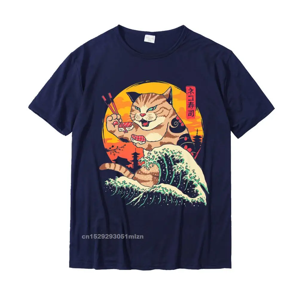 Normal T Shirts Short Sleeve cosie 2021 New Fashion Men's Summer Autumn Tees cosie Tee-Shirt Crewneck 100% Cotton Fabric Neko Sushi Wave T-Shirt Premium T-Shirt__3225 navy