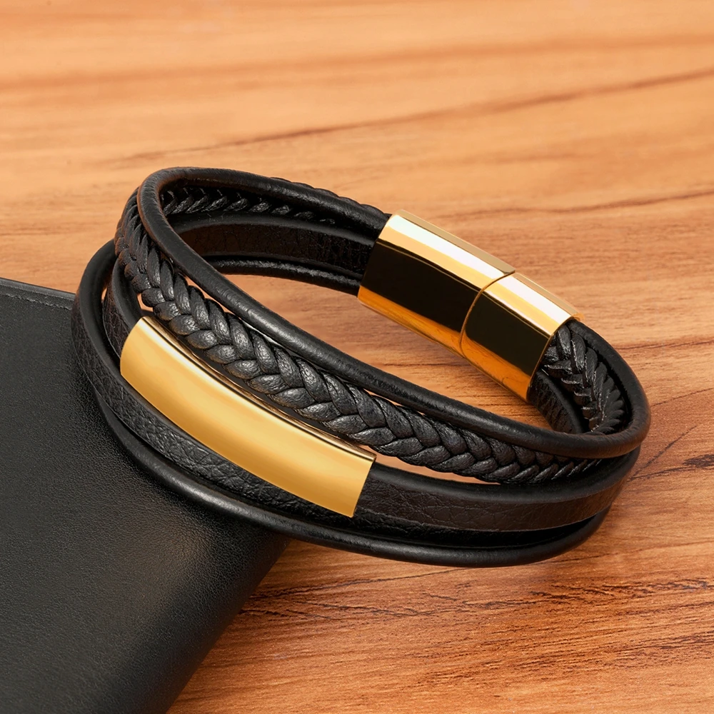 Man Bracelet Leather Braided Rope Stainless Steel Magnetic Clasp Hand Bracelets Fashion Men Jewelry bracelet jewelry