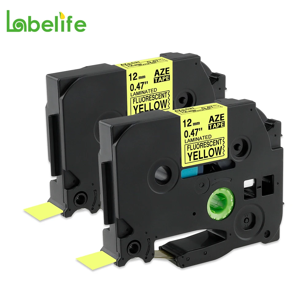Labelife 2 Pack TZe-C31 fluorescent yellow 12mm X 5m compatible brother handheld label maker tape for indoor or outdoor use | Компьютеры и