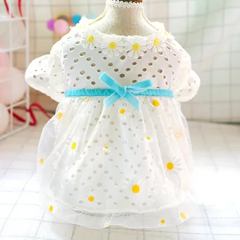 

Pet Spring and Summer Princess Style Wedding Dress for Dogs Girl Pet Clothes Daisy Bubble Bow Ribbon Decor Dog Clothes Girl