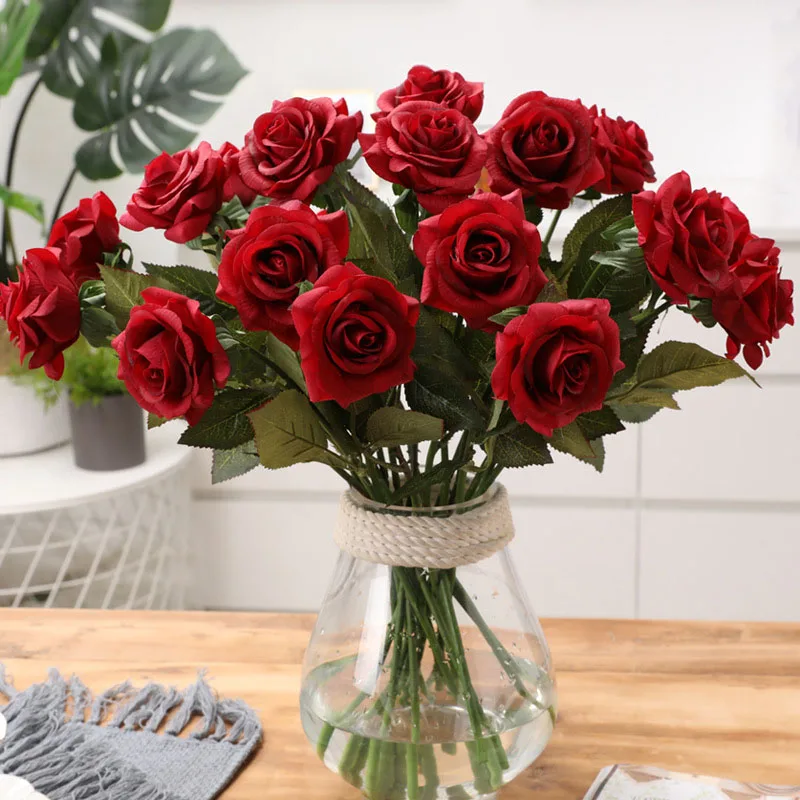 10 шт. в партии красные розы Искусственные цветы настоящие сенсорные латексные цветы искусственные, силиконовые искусственные цветы поддельные декоративные лепестки роз для дома свадьбы