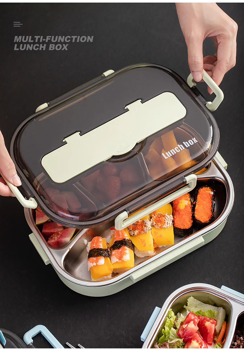 Baispo японский Портативный Ланч-бокс для детей герметичный кухонный пищевой контейнер с столовыми приборами из нержавеющей стали 304