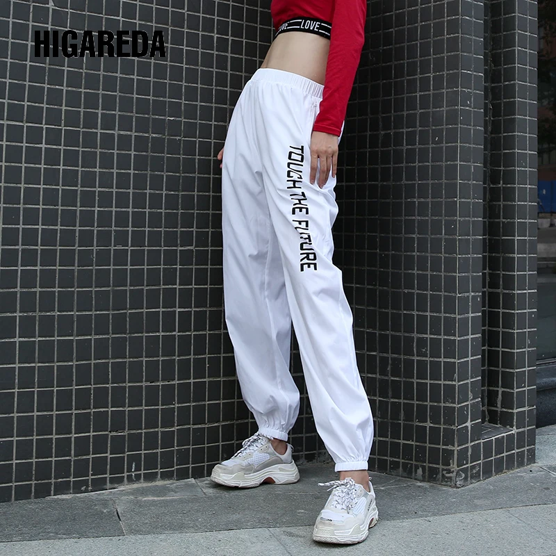

Print Letter Casual Sweatpants Baggy High Waist Women Pants Capris Joggers Streetwear Fashion Female White Trousers