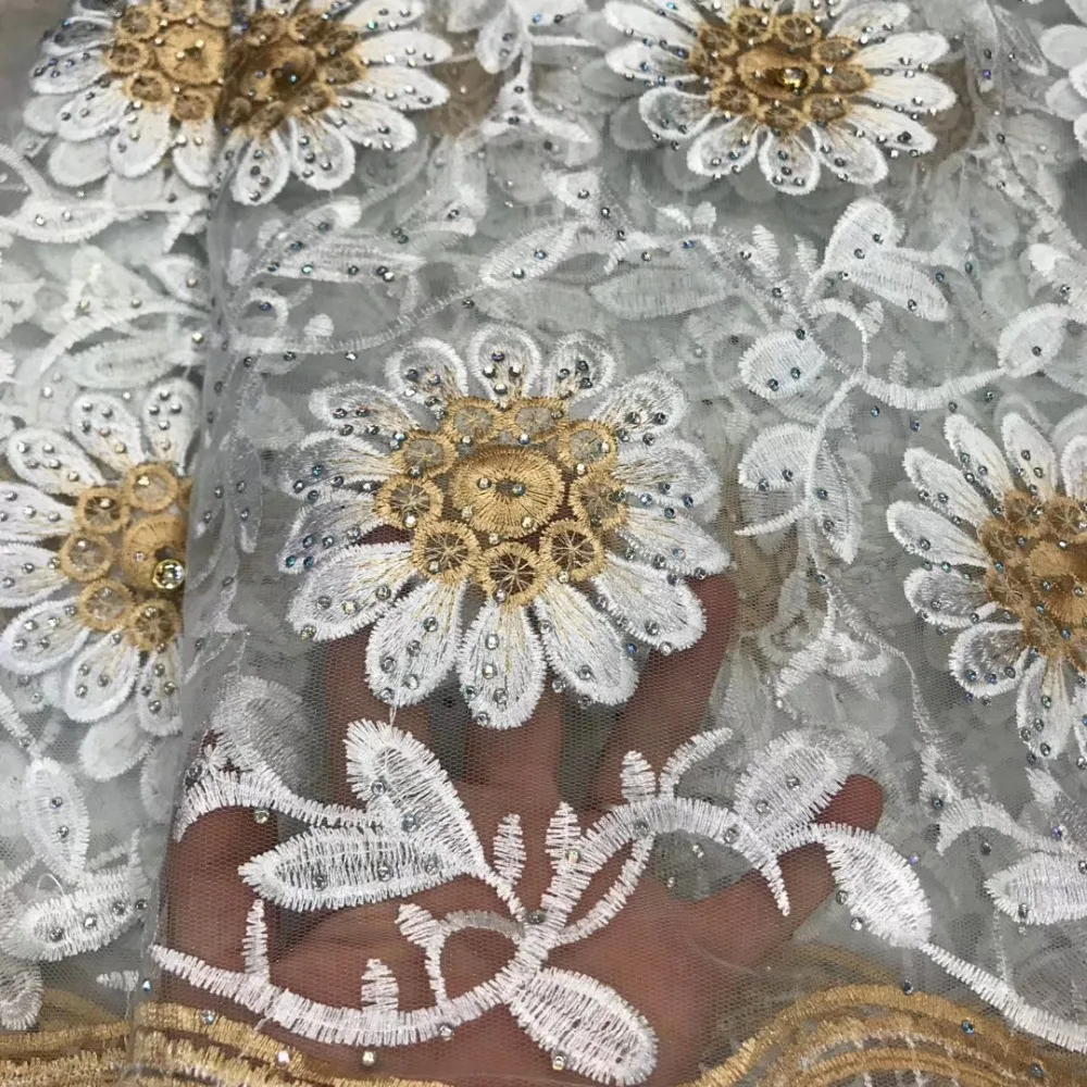 Белая и золотая африканская кружевная ткань высокое качество нигерийский шнур гипюр кружевная ткань для невесты французская сетка тюль кружевная ткань