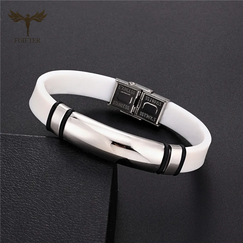 Bangle bracelet stainless steel bracelet Women Men Stainless Steel Buckle Bracelets White and Black Silicone Bangles Sports Wristband Fashion Jewelry Pulsera Hombre