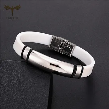 Women Men Stainless Steel Buckle Bracelets White and Black Silicone Bangles Sports Wristband Fashion Jewelry Pulsera Hombre