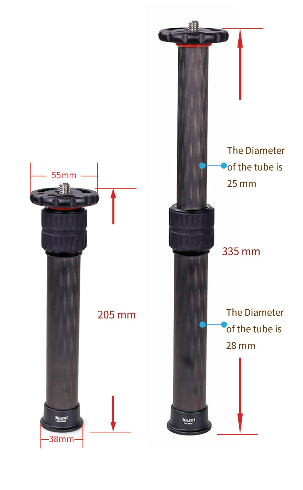 XILETU DX-282C удлинитель для штатива из углеродного волокна 2 секции Центральная колонна удлинитель 5 кг 11 фунтов Емкость