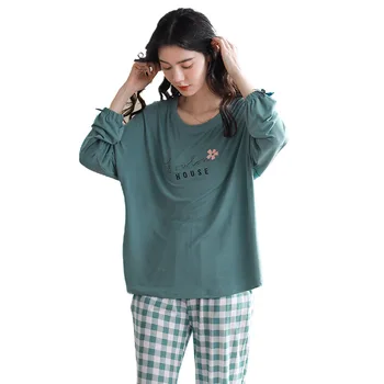 

Autumn long pajamas new long-sleeved home wear two-piece women's modal plaid casual home wear