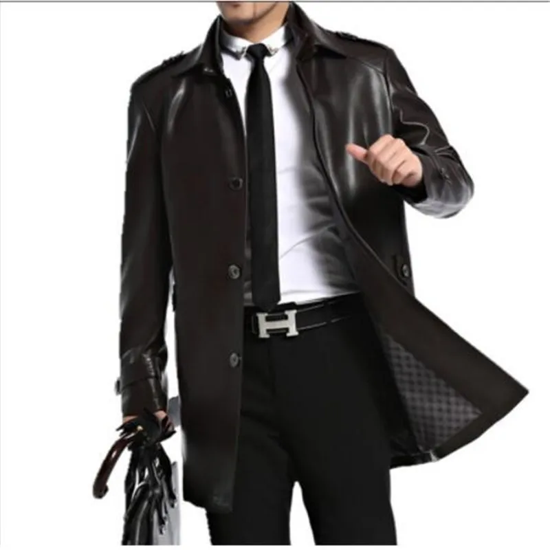 Men Leather Jackets Sheepskin Male Outwear Jackets Autumn Casual Jacket Men Fashion Long Man Leather Jackets A2552