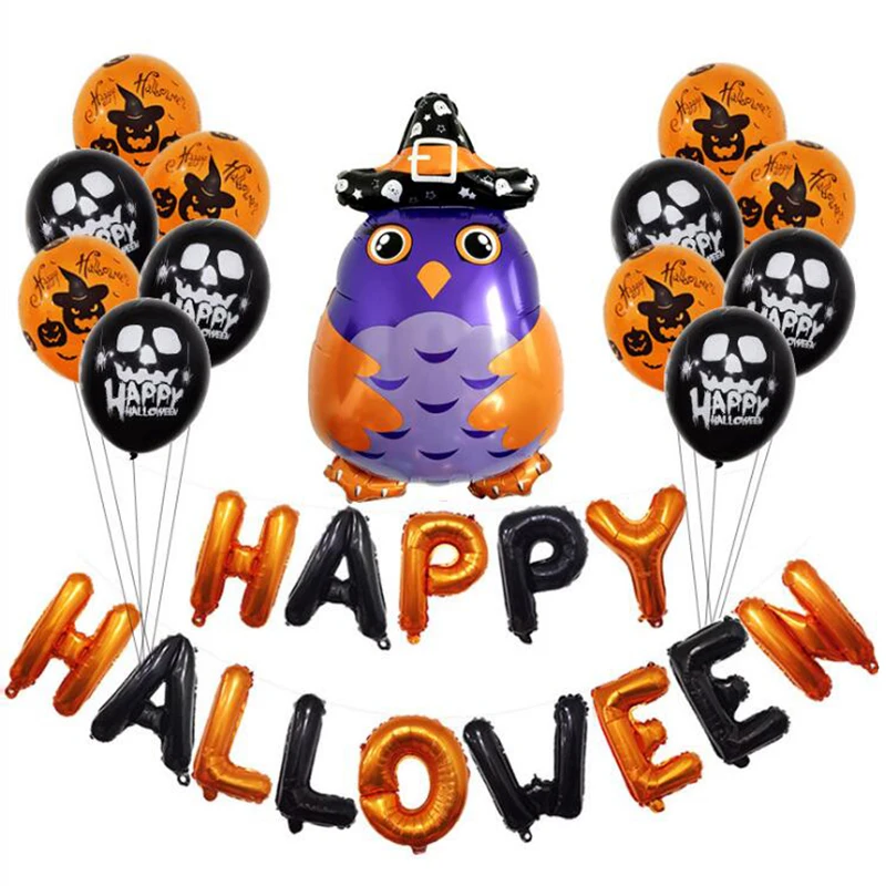 Halloween Party Decorations Balloons Owl Party Supplies Happy Halloween Black Cat Balloons Set Aluminum Foil Latex Balloons Party Diy Decorations Aliexpress